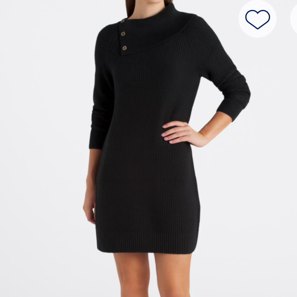 Mauve Black Knit Sweater Dress with Button Accents